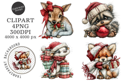 Cute Animals Christmas Clipart Product Image 1