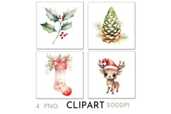 Woodland Christmas Illustrations Watercolor Clipart PNG