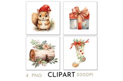 Woodland Christmas Illustrations Watercolor Clipart PNG