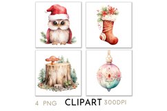 Woodland Christmas Illustrations Watercolor Clipart PNG