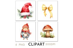 Woodland Christmas Illustrations Watercolor Clipart PNG
