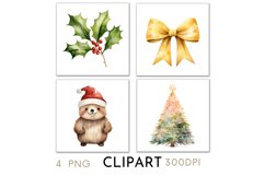 Woodland Christmas Illustrations Watercolor Clipart PNG