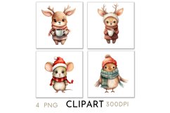 Woodland Christmas Illustrations Watercolor Clipart PNG