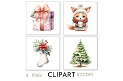 Woodland Christmas Illustrations Watercolor Clipart PNG