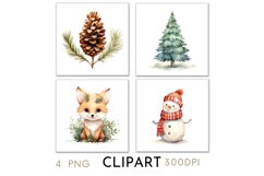 Woodland Christmas Illustrations Watercolor Clipart PNG