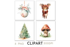 Woodland Christmas Illustrations Watercolor Clipart PNG