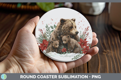 GorgeousWoodland Christmas Poinsettia Round Coaster design.