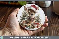 GorgeousWoodland Christmas Santa Round Coaster design.