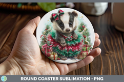 GorgeousWoodland Cute Christmas Round Coaster design.