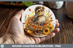 GorgeousWoodland Cute Thanksgiving Round Coaster design.