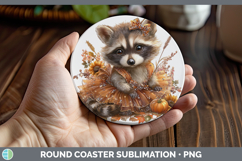 GorgeousWoodland Cute Thanksgiving Round Coaster design.