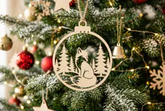 Woodland Fox Christmas Ornament SVG, Holiday Laser Cut Product Image 1