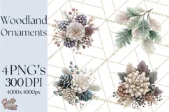 Winter Woodland Ornaments PNG Neutral Christmas Clipart Product Image 1