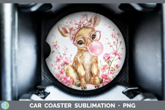 GorgeousWoodland Pink Bubble Gum Car Coaster design.