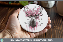 GorgeousWoodland Pink Drips Round Coaster design.