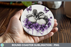 GorgeousWoodland Purple Drips Round Coaster design.