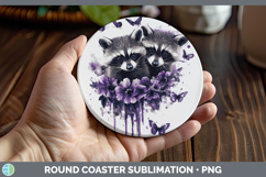 GorgeousWoodland Purple Drips Round Coaster design.