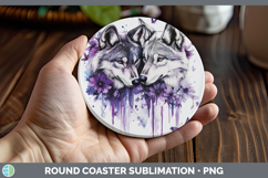 GorgeousWoodland Purple Drips Round Coaster design.