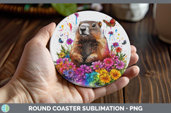GorgeousWoodland Rainbow Splash Round Coaster design.