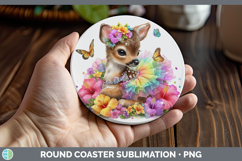 GorgeousWoodland Rainbow Summer Round Coaster design.