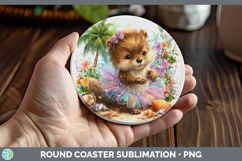 GorgeousWoodland Summer Beach Round Coaster design.