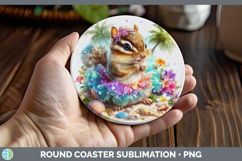 GorgeousWoodland Summer Beach Round Coaster design.