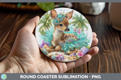 GorgeousWoodland Summer Beach Round Coaster design.