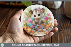 GorgeousWoodland Summer Beach Round Coaster design.