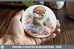 GorgeousWoodland Summer Beach Round Coaster design.