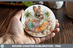 GorgeousWoodland Summer Beach Round Coaster design.