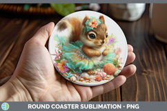 GorgeousWoodland Summer Beach Round Coaster design.