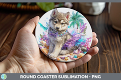 GorgeousWoodland Summer Beach Round Coaster design.
