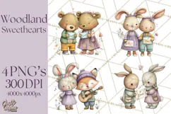 Cute Woodland Valentine Animals Clipart PNG Product Image 1