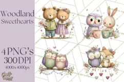 Cute Woodland Valentine Animals Clipart PNG Product Image 1