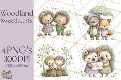 Cute Woodland Valentine Animals Clipart PNG Product Image 1