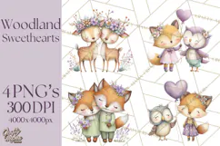 Cute Woodland Valentine Animals Clipart PNG Product Image 1