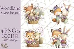 Cute Woodland Valentine Animals Clipart PNG Product Image 1