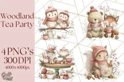 Woodland Animals Tea Party Clipart PNG Product Image 1