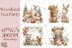 Woodland Animals Tea Party Clipart PNG Product Image 1