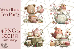 Woodland Animals Tea Party Clipart PNG Product Image 1