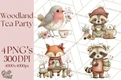 Woodland Animals Tea Party Clipart PNG Product Image 1