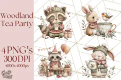 Woodland Animals Tea Party Clipart PNG Product Image 1