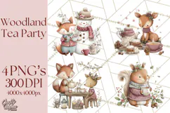 Woodland Animals Tea Party Clipart PNG Product Image 1