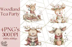 Woodland Animals Tea Party Clipart PNG Product Image 1