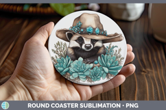 GorgeousWoodland Teal Cowboy Round Coaster design.