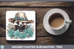 GorgeousWoodland Teal Cowboy Square Coaster design.