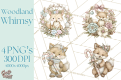 Pastel Woodland Christmas Animal Clipart PNG Product Image 1