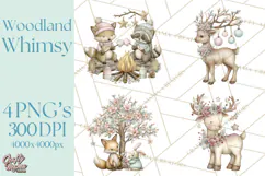 Pastel Woodland Christmas Animal Clipart PNG Product Image 1