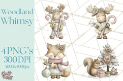 Pastel Woodland Christmas Animal Clipart PNG Product Image 1