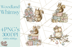 Pastel Woodland Christmas Animal Clipart PNG Product Image 1
